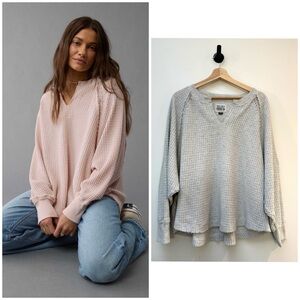 American Eagle Big Hug Notch Neck Lace Trim Oversized Sweatshirt in Grey Small